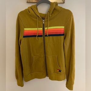 AVIATOR NATION 5 NEON STRIPE ZIP HOODIE HONEY MEDIUM